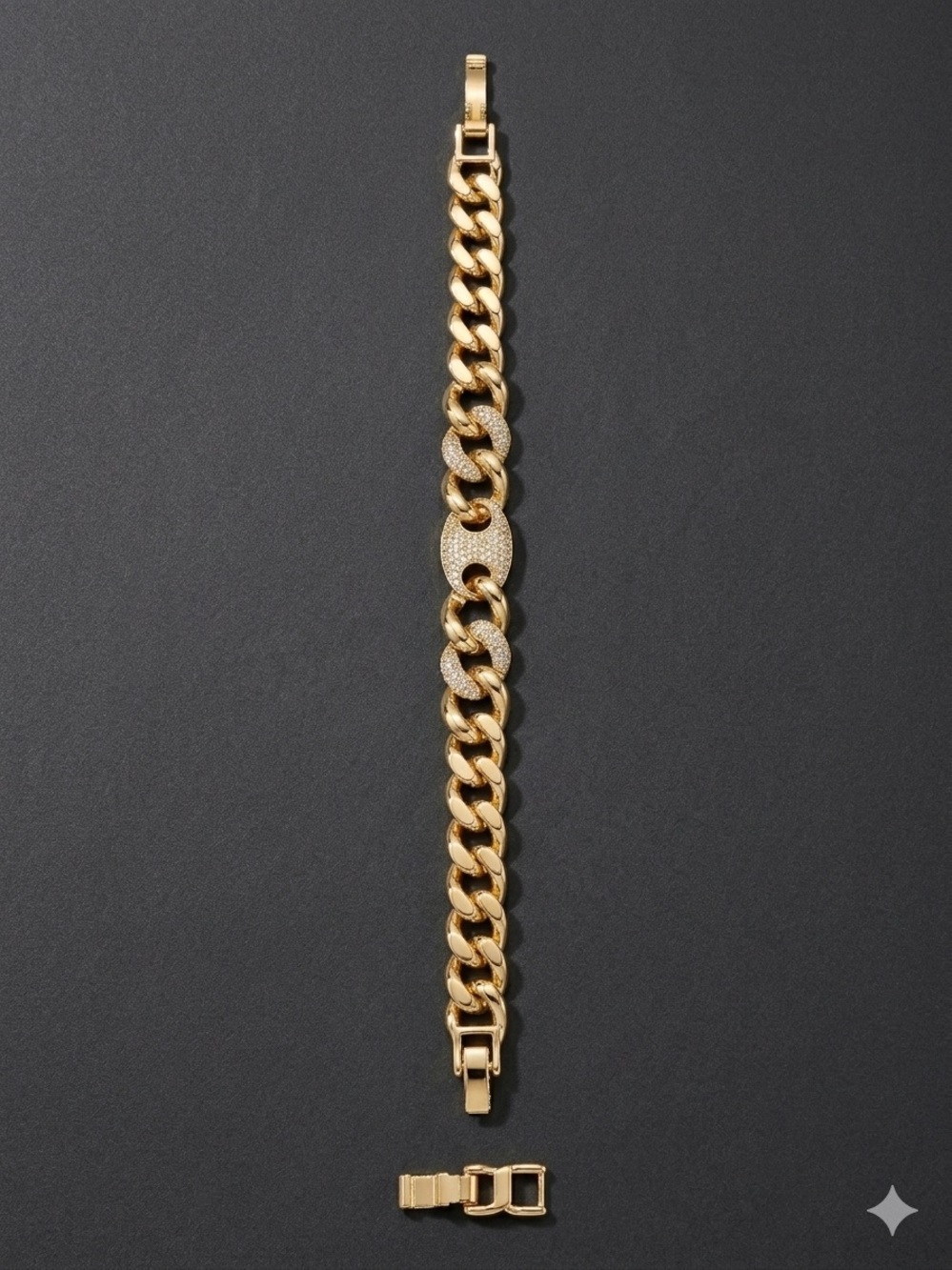 New 14k Gold Filled Curb Chain Bracelet with Pavé Plate - Picture 2 of 3